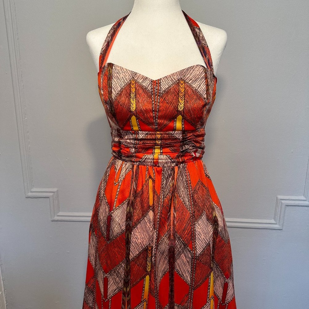 Guess Red Shell Patterned Halter Mini Dress